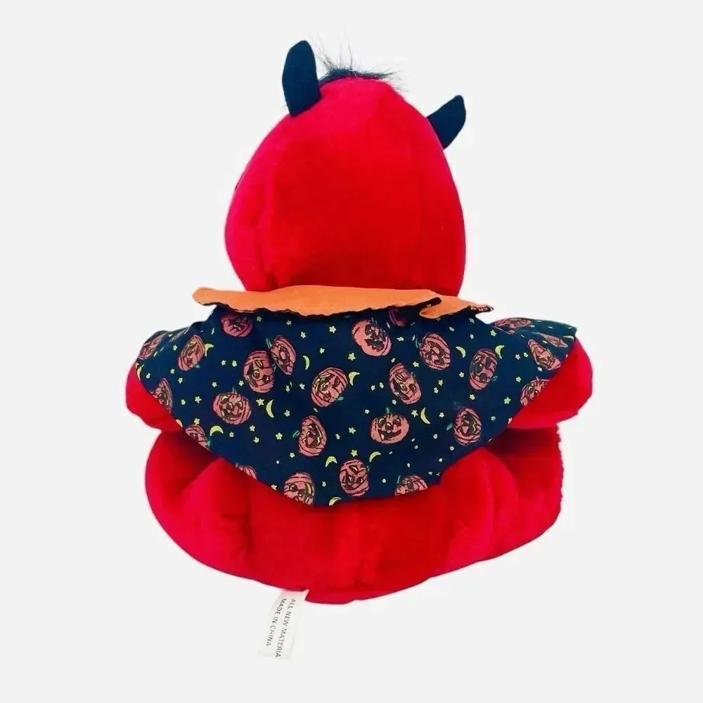 Vintage 1980s King Plush Red Devil Halloween Pumpkins Cape Jack O Lanterns Cute